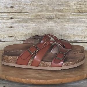 MAURICES BROWN LEATHER BRAIDED BOHO CASUAL CLASSIC FOOTBED SANDALS SIZE 7
